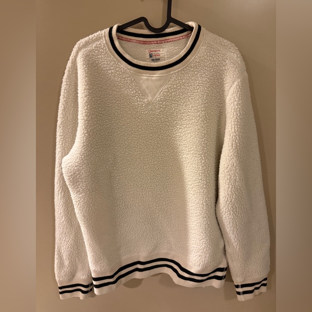 Todd Snyder + Champion Fleece White Striped Crewneck Medium
